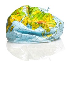deflated planet earth isolated over white background